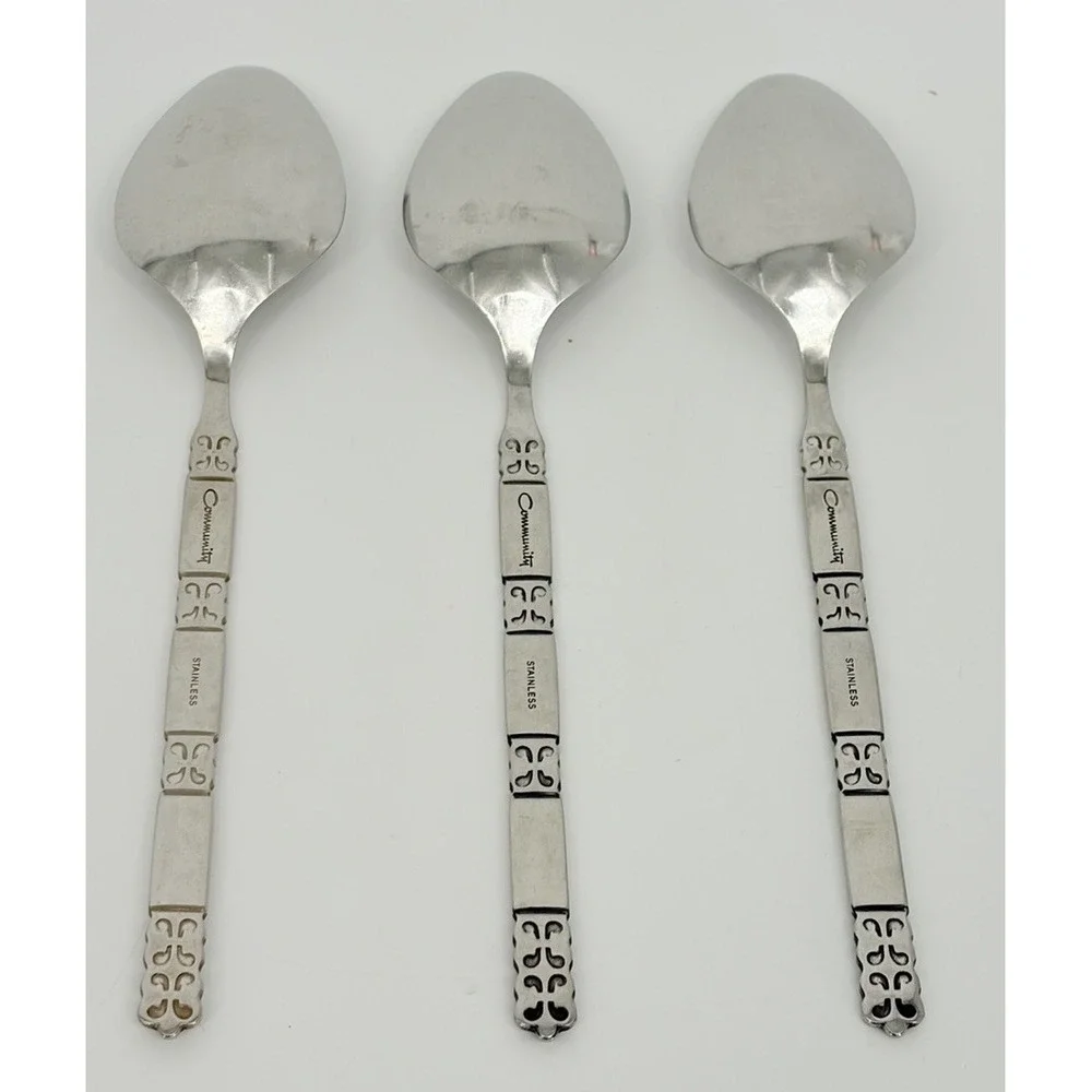 Oneida Community Madrid Stainless Serving Spoons Set of 3 No Black Accents